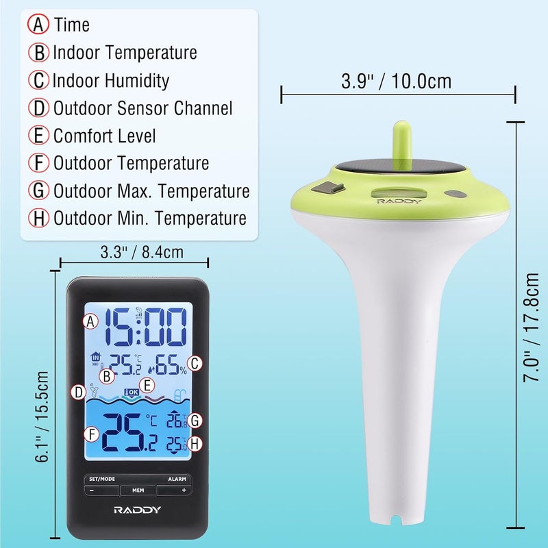 Raddy PT-5 Wi-Fi Pool Thermometer, Wireless Smart Floating Sensor with Indoor Console, APP Remote Monitoring, IPX8 Waterproof, Solar & USB-C Rechargeable, for Hot Tub Spa Swimming Pool Tank Aquarium - Image 5
